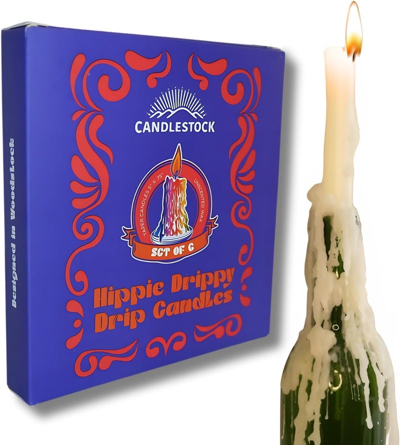 Candlestock Hippie Drippy Drip Candles - Pack of 6 Dripping Taper - Wine Bottle Melting Candles (Ivory) - Image 1
